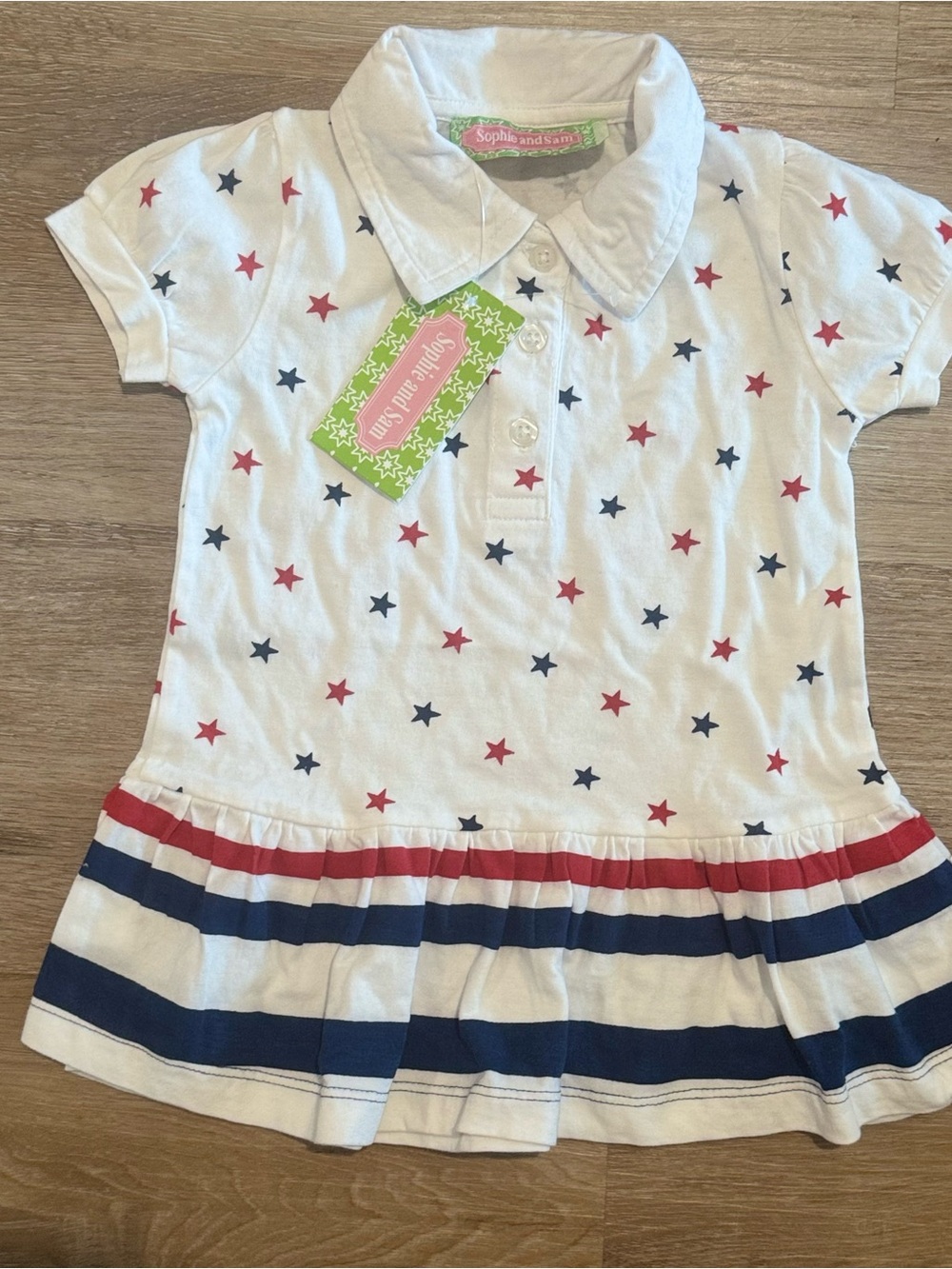 White Sophie and Sam Polo Dress with Red & Navy Stars 18M